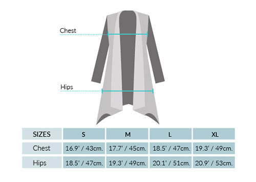 Alva  Alpaca Long Cardigan  Size chart