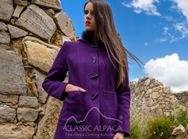 Ladies Reversible Alpaca Toggle Coat with Fur