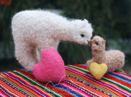 Needle Felted Sweet Mother and Baby Alpaca