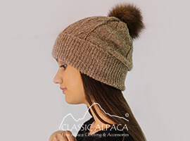 Alpaca Fur Pom Pom Cable Hat