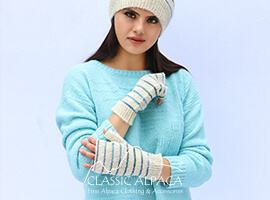 Brushed Striped Alpaca Fingerless Gloves