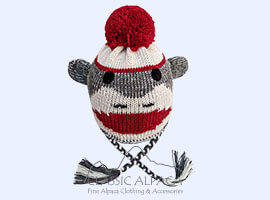 Alpaca Kids - Sock Monkey Alpaca Hat with Ear Flaps