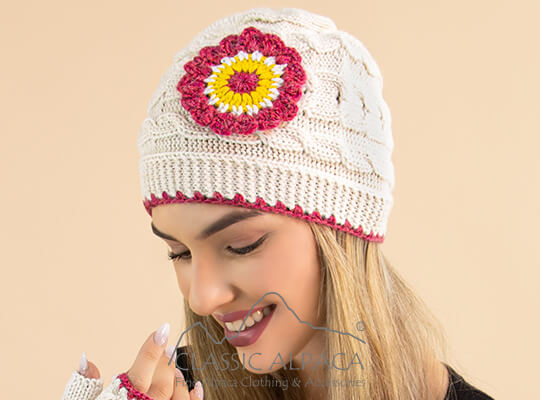 Flower Cable Alpaca Hat at Alpaca Now Flower Cable Alpaca Hat