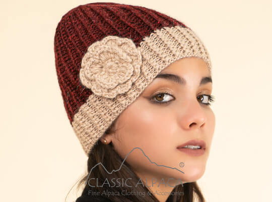 Knitted Alpaca Hat with Flower Bow