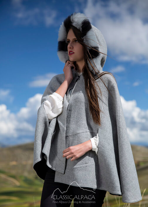 Alpaca Reversible Riding Hood Cape with Fur