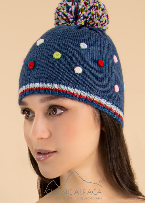 Popcorn Knit Alpaca Hat - Fleece Lining