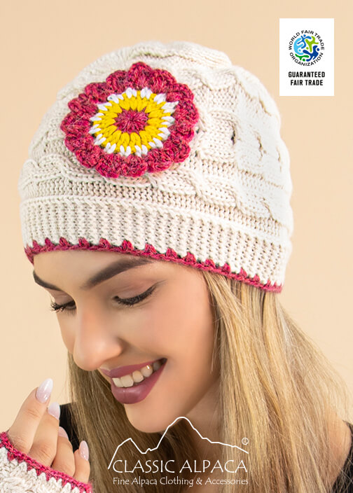 Flower Cable Alpaca Hat