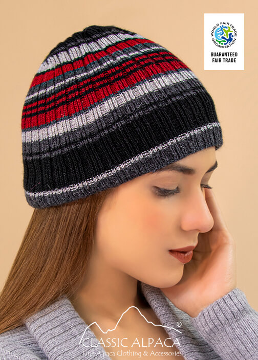 Mountain Striped Alpaca Hat - Fleece Lining