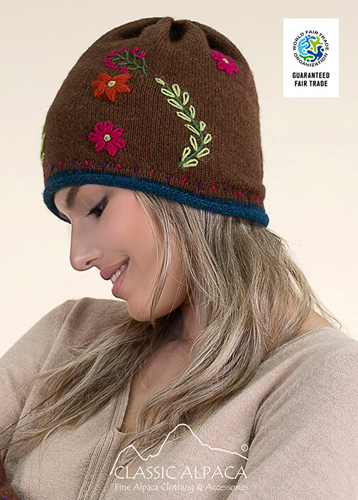 Embroidered Flower Alpaca Hat