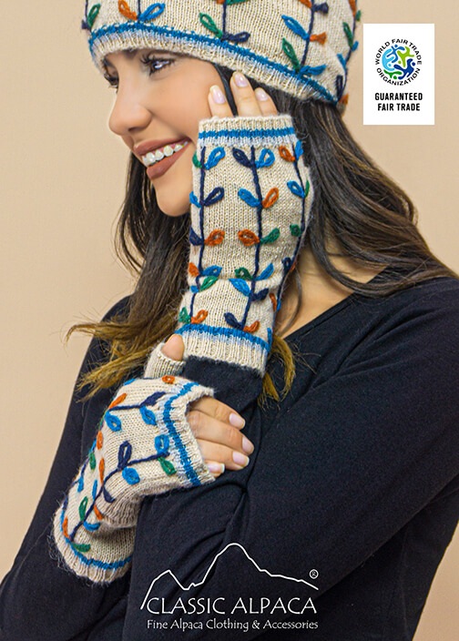 Embroidered Alpaca Autumn Leaves Fingerless Gloves