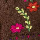 Embroidered Flower Alpaca Fingerless Gloves in Brown | Classic Alpaca Peru